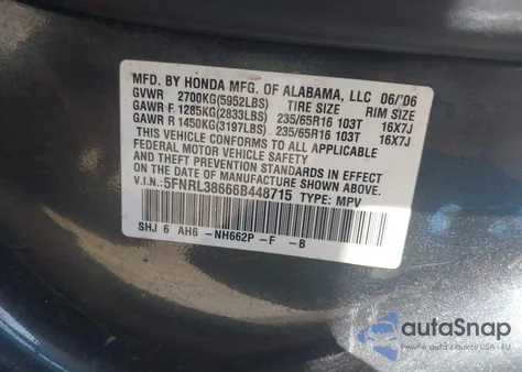 2006 Honda Odyssey Ex-L from USA, damaged, VIN 5FNRL38666B448715